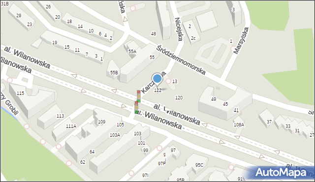 Warszawa, Aleja Wilanowska, 122, mapa Warszawy