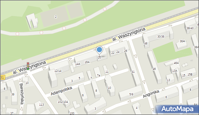 Warszawa, Aleja Waszyngtona Jerzego, 20, mapa Warszawy