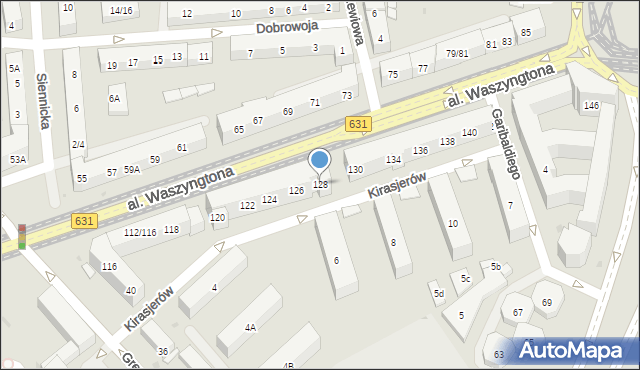 Warszawa, Aleja Waszyngtona Jerzego, 128, mapa Warszawy