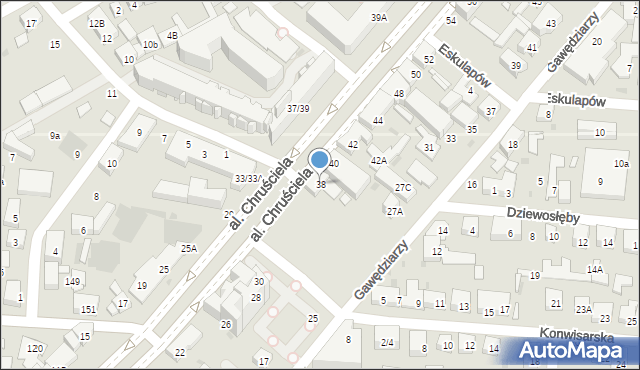 Warszawa, Aleja Chruściela-Montera Antoniego, gen., 38, mapa Warszawy