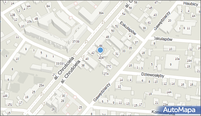 Warszawa, Aleja Chruściela-Montera Antoniego, gen., 42A, mapa Warszawy