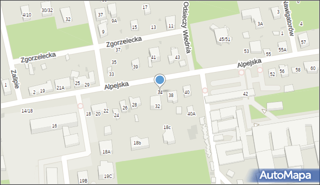 Warszawa, Alpejska, 34, mapa Warszawy