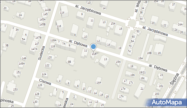 Wrocław, Aleja Dębowa, 11A, mapa Wrocławia