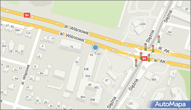 Wrocław, Aleja Wiśniowa, 83-85, mapa Wrocławia