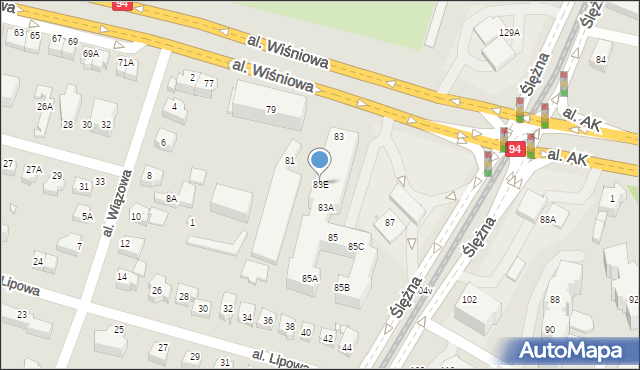 Wrocław, Aleja Wiśniowa, 83E, mapa Wrocławia