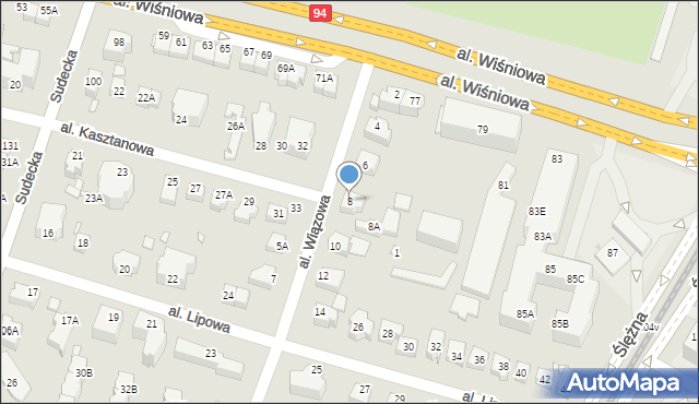 Wrocław, Aleja Wiązowa, 8, mapa Wrocławia