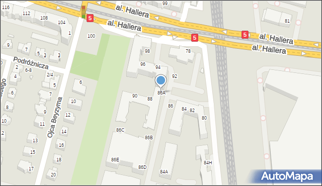 Wrocław, Aleja Hallera Józefa, gen., 86A, mapa Wrocławia