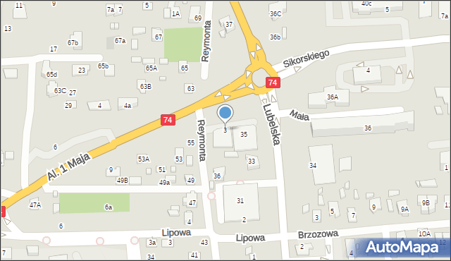 Zamość, Aleje 1 Maja, 3, mapa Zamościa