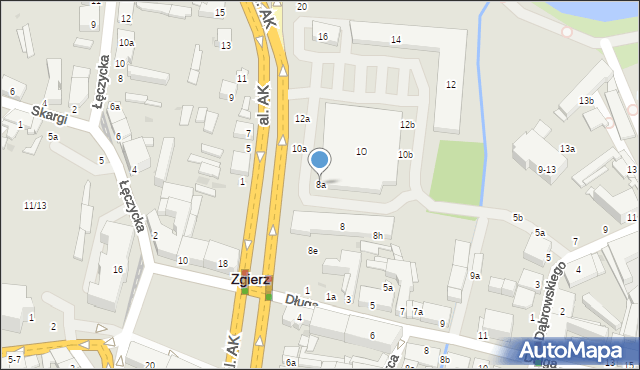 Zgierz, Aleja Armii Krajowej, 8a, mapa Zgierz
