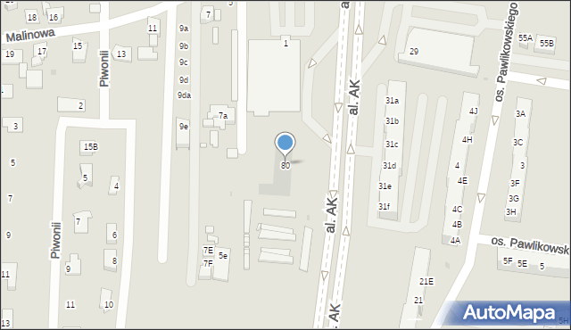 Żory, Aleja Armii Krajowej, 80, mapa Żor