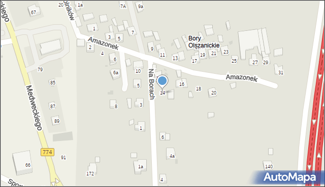 Kraków, Amazonek, 14, mapa Krakowa