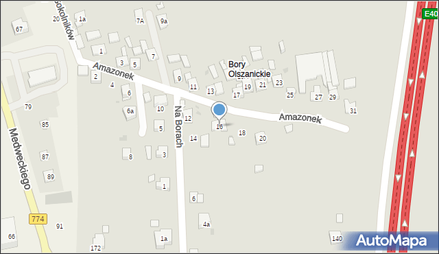 Kraków, Amazonek, 16, mapa Krakowa