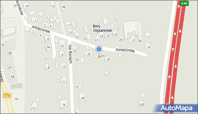 Kraków, Amazonek, 18, mapa Krakowa