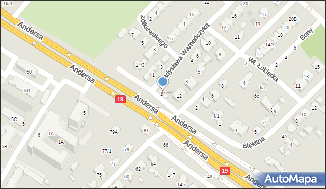 Białystok, Andersa Władysława, gen., 14, mapa Białegostoku