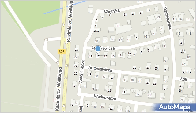 Białystok, Antoniewicza Jerzego, 17, mapa Białegostoku