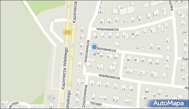 Białystok, Antoniewicza Jerzego, 28, mapa Białegostoku