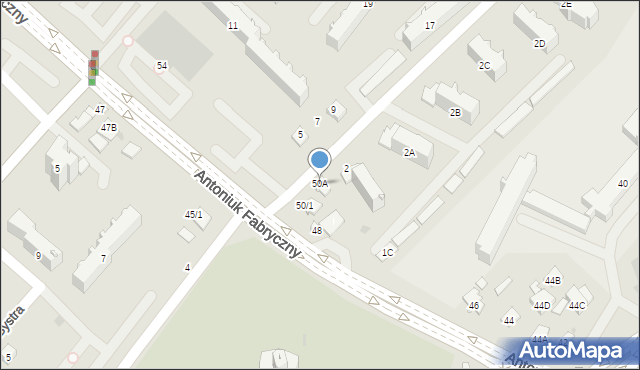 Białystok, Antoniuk Fabryczny, 50A, mapa Białegostoku