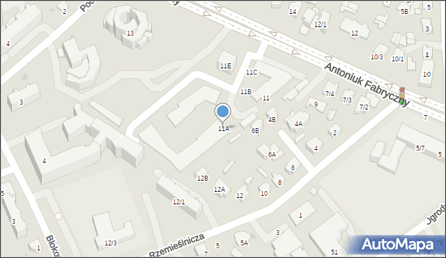 Białystok, Antoniuk Fabryczny, 11A, mapa Białegostoku