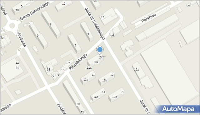 Bielawa, Andersa Władysława, gen., 10, mapa Bielawa