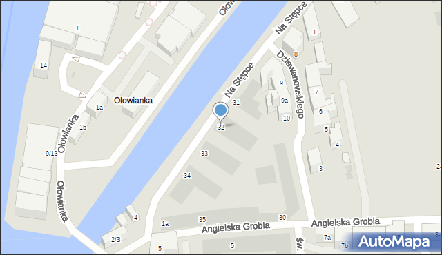 Gdańsk, Angielska Grobla, 32, mapa Gdańska