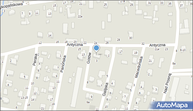 Kalisz, Antyczna, 15a, mapa Kalisza