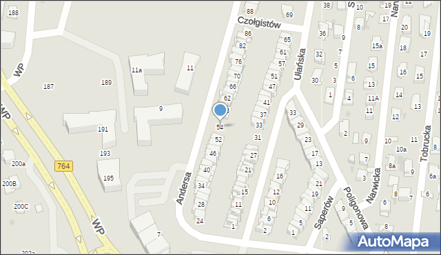 Kielce, Andersa Władysława, gen., 54, mapa Kielc