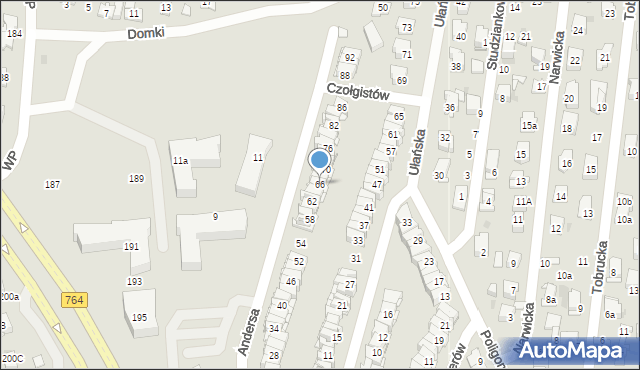 Kielce, Andersa Władysława, gen., 66, mapa Kielc