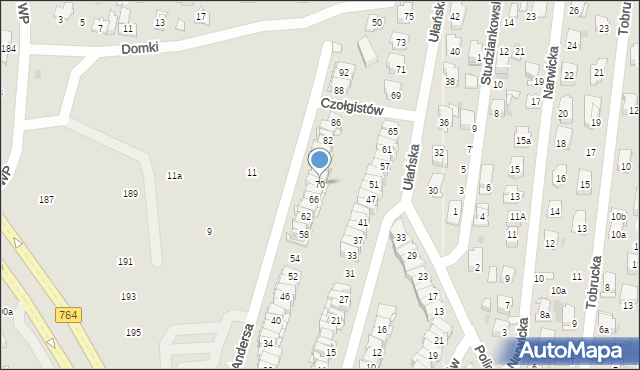 Kielce, Andersa Władysława, gen., 70, mapa Kielc