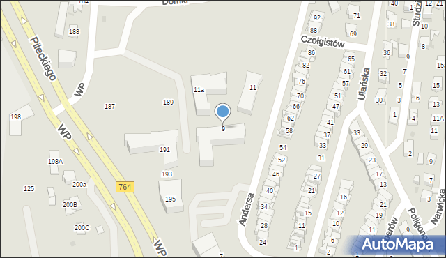 Kielce, Andersa Władysława, gen., 9, mapa Kielc