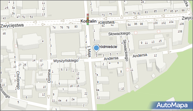 Koszalin, Andersa Władysława, gen., 1, mapa Koszalina
