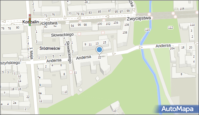 Koszalin, Andersa Władysława, gen., 12, mapa Koszalina