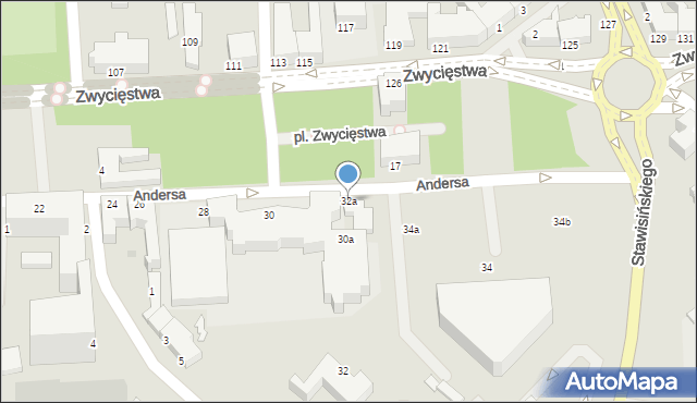 Koszalin, Andersa Władysława, gen., 32a, mapa Koszalina