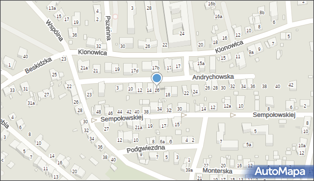 Kraków, Andrychowska, 16, mapa Krakowa