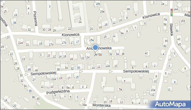 Kraków, Andrychowska, 26, mapa Krakowa