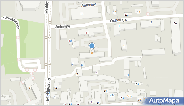 Leszno, Antoniny, 8, mapa Leszno