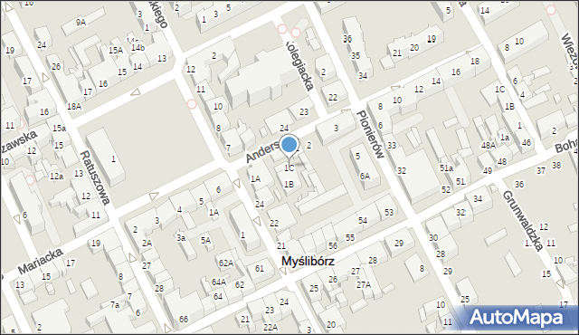 Myślibórz, Andersa Władysława, gen., 1C, mapa Myślibórz