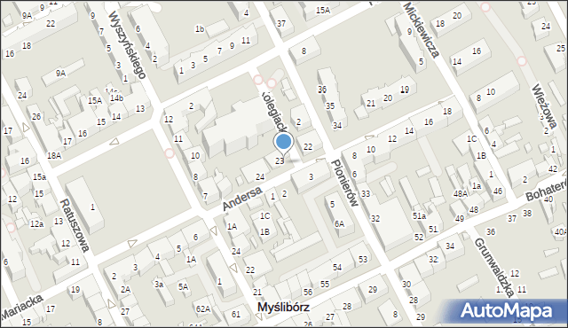 Myślibórz, Andersa Władysława, gen., 23a, mapa Myślibórz