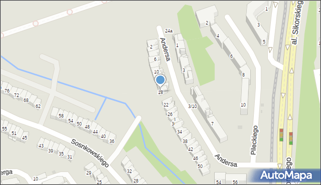 Olsztyn, Andersa Władysława, gen., 18, mapa Olsztyna