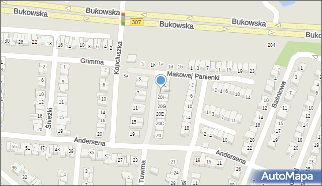 Poznań, Andersena Jana Christiana, 20J, mapa Poznania