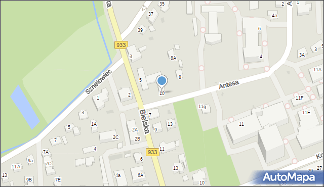 Pszczyna, Antesa Witolda, dr., 10, mapa Pszczyny