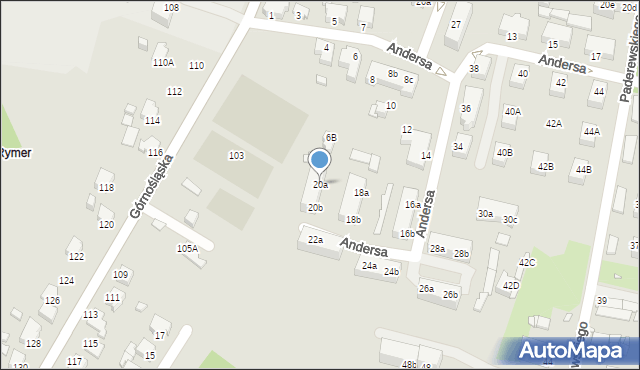 Rybnik, Andersa Władysława, gen., 20a, mapa Rybnika