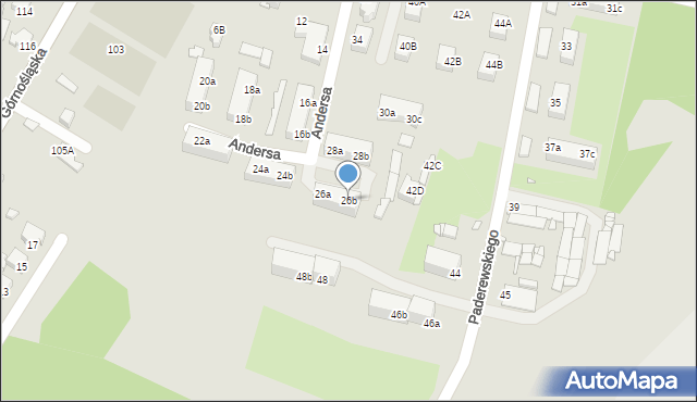 Rybnik, Andersa Władysława, gen., 26b, mapa Rybnika