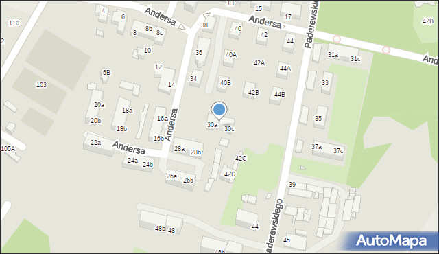 Rybnik, Andersa Władysława, gen., 30b, mapa Rybnika