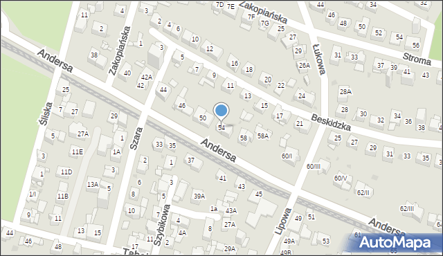 Sosnowiec, Andersa Władysława, gen., 54, mapa Sosnowca