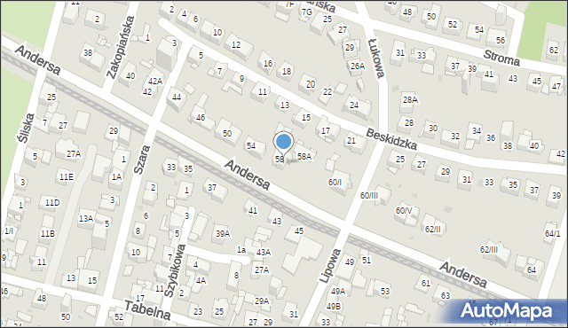 Sosnowiec, Andersa Władysława, gen., 60, mapa Sosnowca