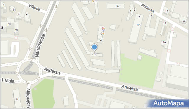 Sosnowiec, Andersa Władysława, gen., t17, mapa Sosnowca