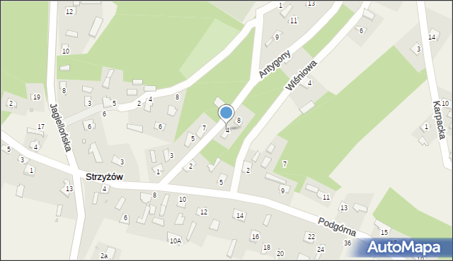 Strzyżów, Antygony, 4, mapa Strzyżów