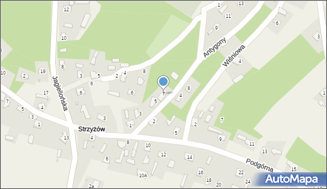 Strzyżów, Antygony, 7, mapa Strzyżów