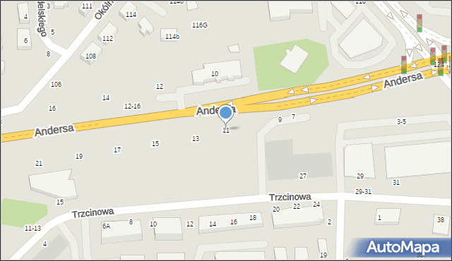 Toruń, Andersa Władysława, gen., 11, mapa Torunia