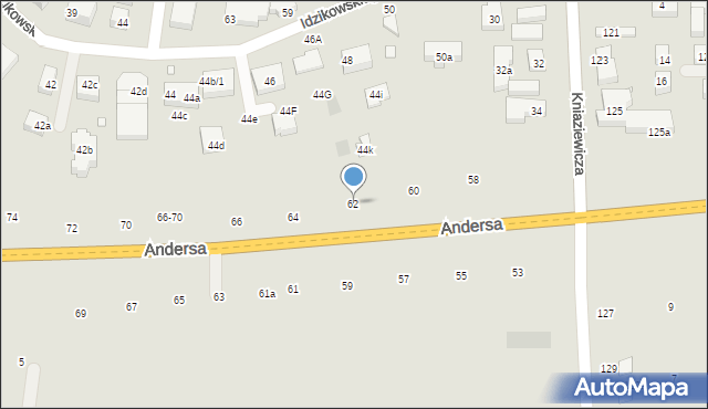 Toruń, Andersa Władysława, gen., 62, mapa Torunia